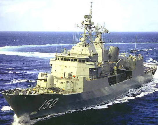 HMAS Anzac (FFH 150), lead ship of the ANZAC Class Frigates, at sea